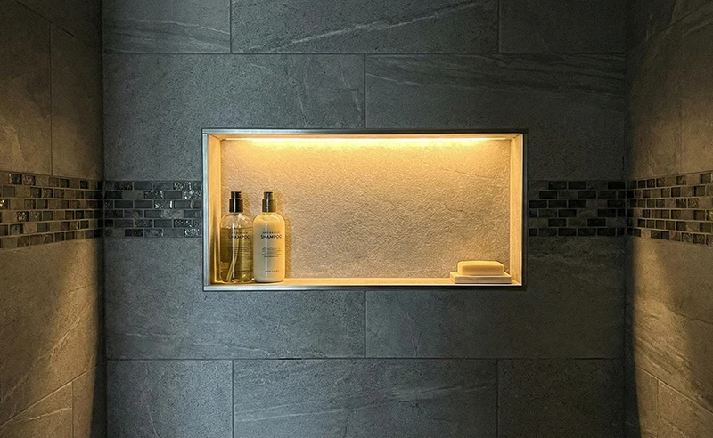 Bathroom Remodels Custom Tiled Shower with Niche